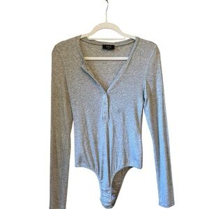 Vici Heather Gray Button-Up Bodysuit